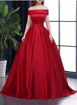 Picture of Pretty Red Color Off Shoulder Satin Junior Formal Dresses, Sweet Red Color Formal Gown